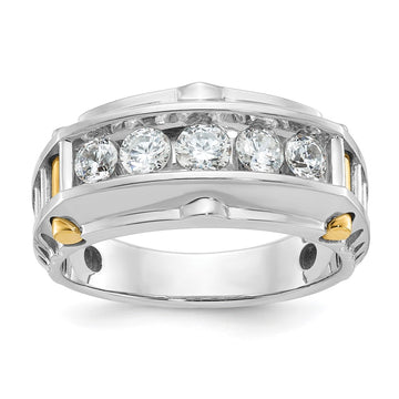 IBGoodman 14k Two-tone Men's Polished and Textured 5-Stone Ring Mounting