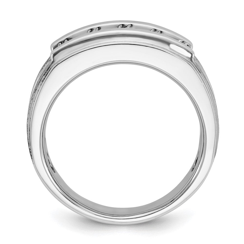 14k White Gold Men's Polished Brushed and Grooved 5-Stone 1 Carat AA Quality Diamond Ring