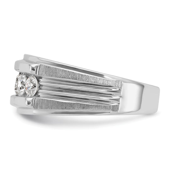 14k White Gold Men's Polished Brushed and Grooved 5-Stone 1 Carat AA Quality Diamond Ring