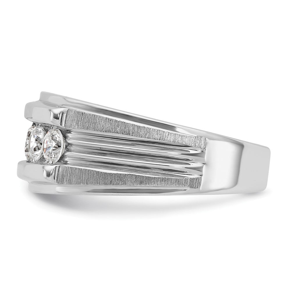 IBGoodman 14k White Gold Men's Polished Brushed and Grooved 5-Stone Ring Mounting