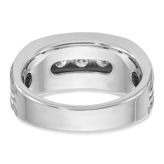 14k White Gold Men's Polished Brushed and Grooved 5-Stone 1 Carat AA Quality Diamond Ring