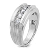 14k White Gold Men's Polished Brushed and Grooved 5-Stone 1 Carat AA Quality Diamond Ring