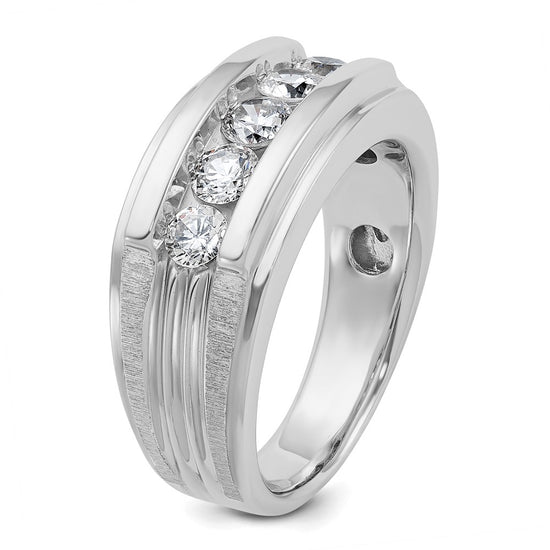 IBGoodman 14k White Gold Men's Polished Brushed and Grooved 5-Stone Ring Mounting
