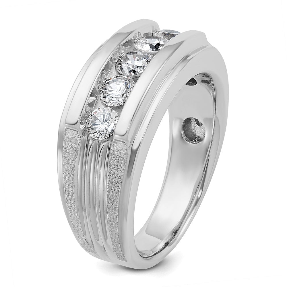 IBGoodman 14k White Gold Men's Polished Brushed and Grooved 5-Stone Ring Mounting