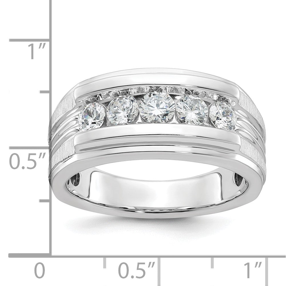14k White Gold Men's Polished Brushed and Grooved 5-Stone 1 Carat AA Quality Diamond Ring