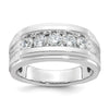 14k White Gold Men's Polished Brushed and Grooved 5-Stone 1 Carat AA Quality Diamond Ring