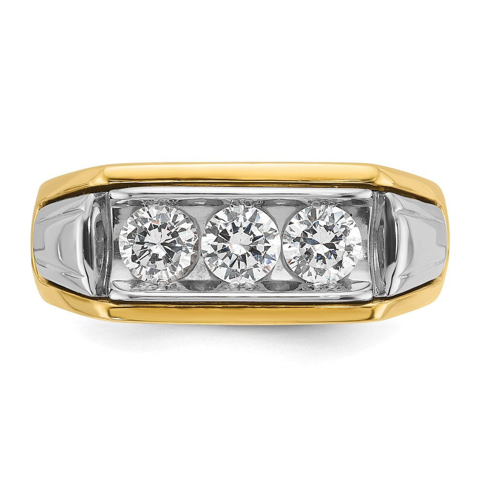 IBGoodman 14k Two-tone Men's Polished and Grooved 3-Stone Ring Mounting