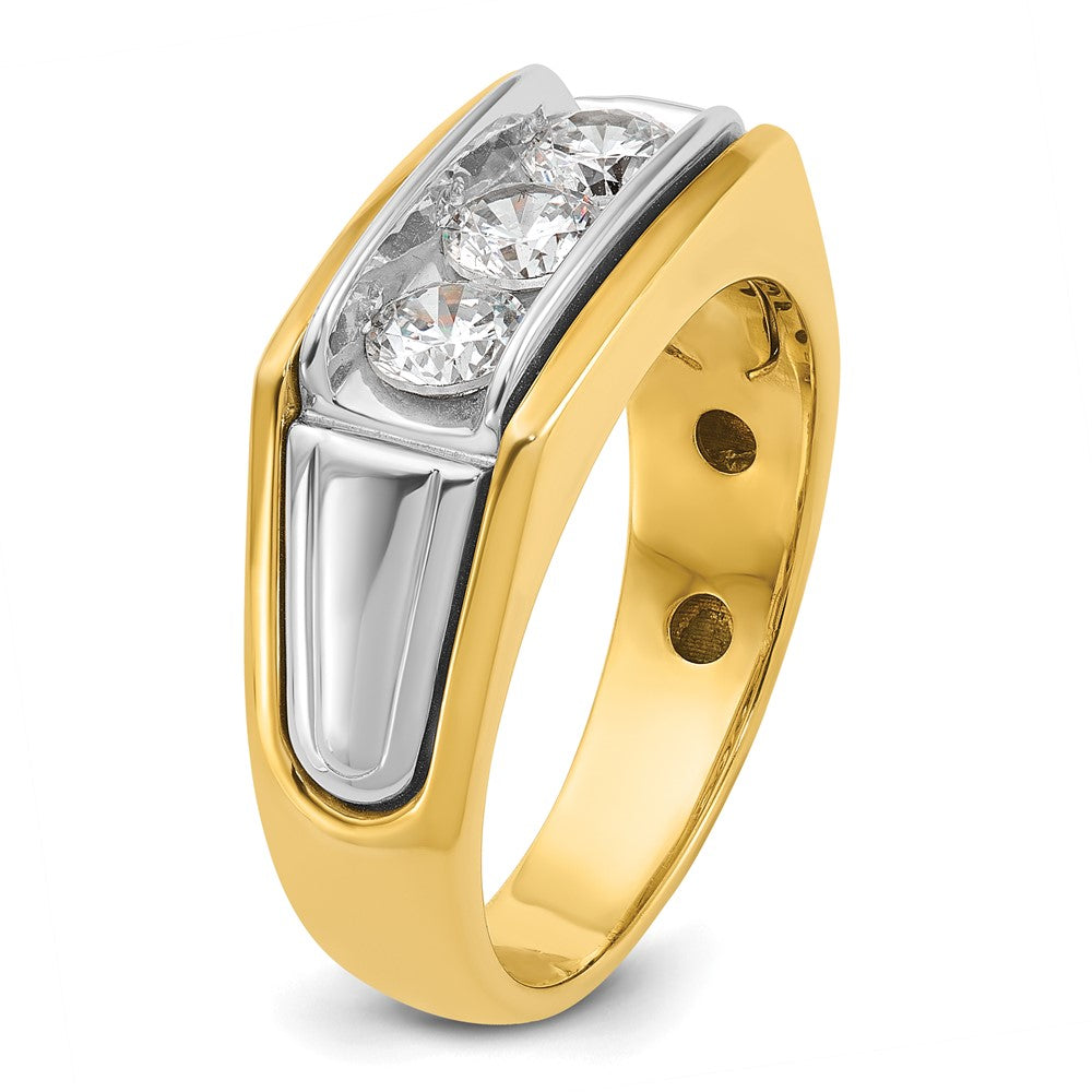 14k Two-tone Men's Polished and Grooved 3-Stone 1 Carat AA Quality Diamond Ring
