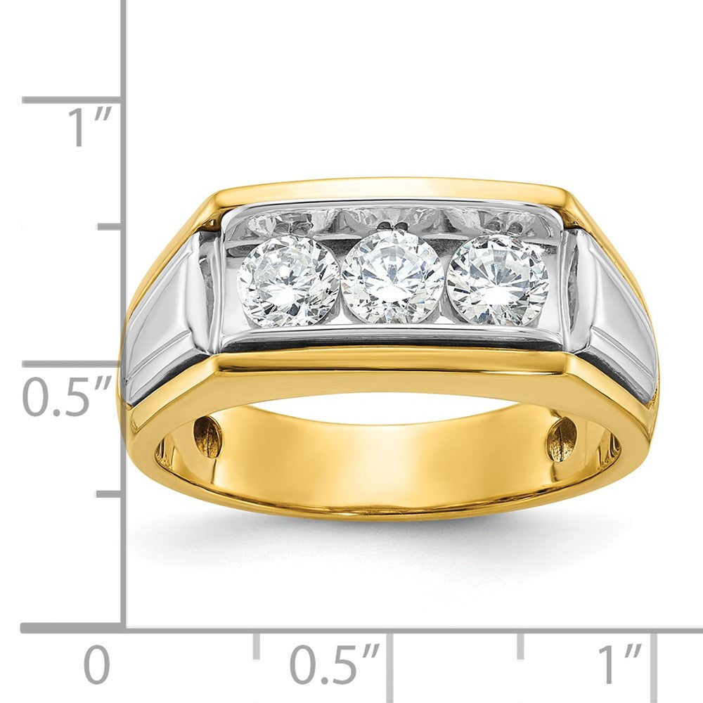 14k Two-tone Men's Polished and Grooved 3-Stone 1 Carat AA Quality Diamond Ring