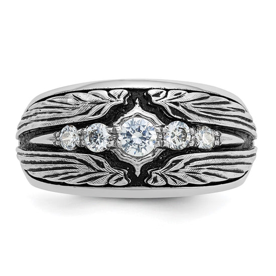 IBGoodman 14k White Gold Men's Polished and Textured 5-Stone Ring Mounting