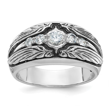 IBGoodman 14k White Gold Men's Polished and Textured 5-Stone Ring Mounting