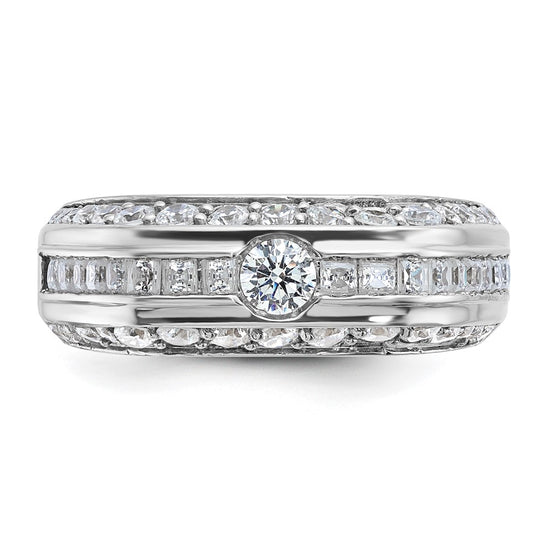 14k White Gold Men's Polished 1 7/8 Carat AA Quality Diamond Ring