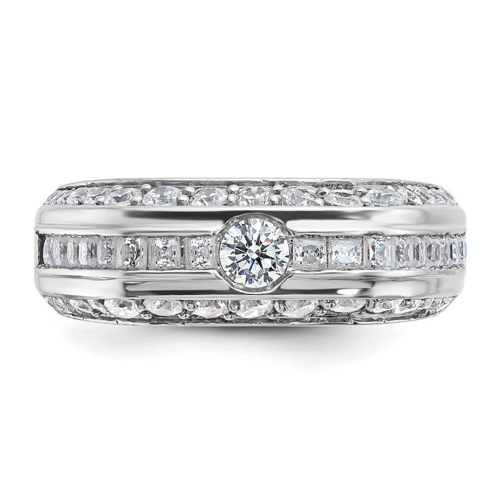 14k White Gold Men's Polished 1 7/8 Carat AA Quality Diamond Ring