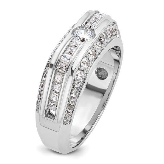 14k White Gold Men's Polished 1 7/8 Carat AA Quality Diamond Ring