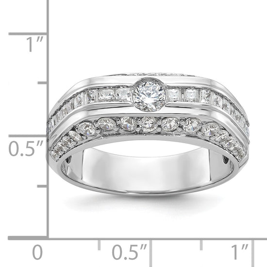 14k White Gold Men's Polished 1 7/8 Carat AA Quality Diamond Ring