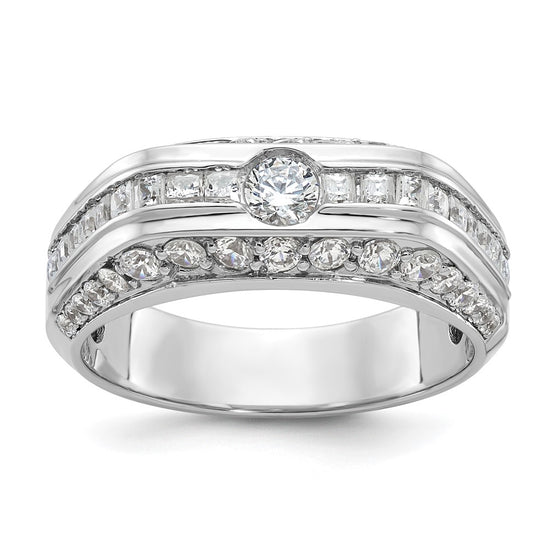 14k White Gold Men's Polished 1 7/8 Carat AA Quality Diamond Ring