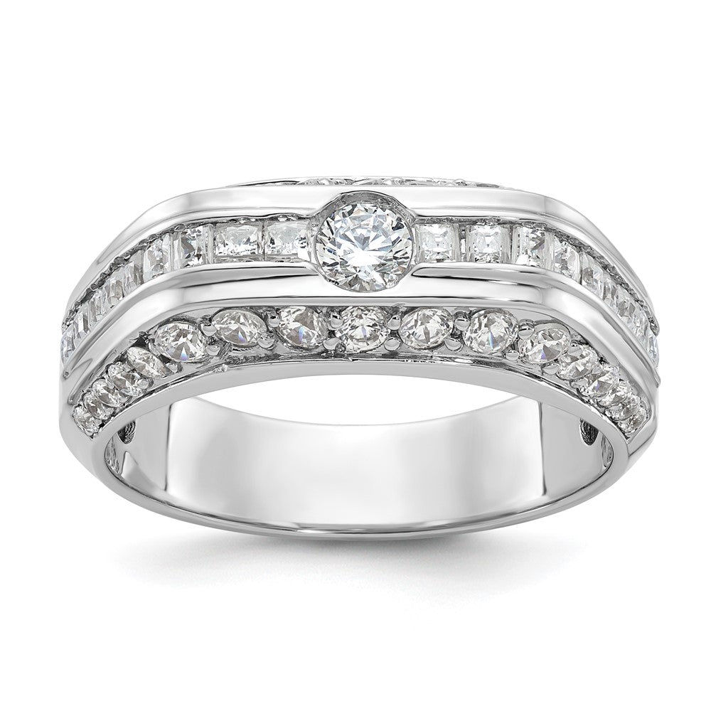 14k White Gold Men's Polished 1 7/8 Carat AA Quality Diamond Ring
