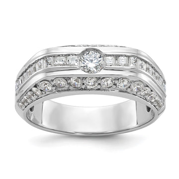 14k White Gold Men's Polished 1 7/8 Carat AA Quality Diamond Ring