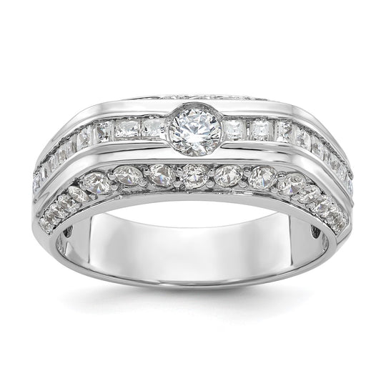 14k White Gold Men's Polished 1 7/8 Carat AA Quality Diamond Ring