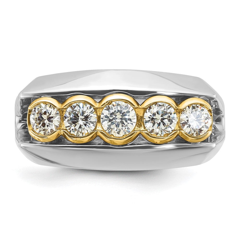 IBGoodman 14k Two-tone Men's Polished Graduated 5-Stone 1 Carat AA Quality Diamond Ring