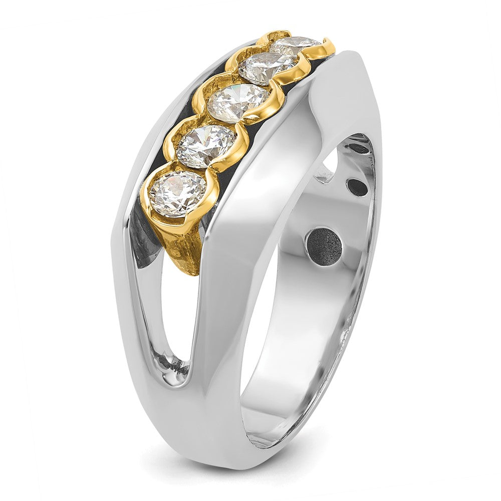IBGoodman 14k Two-tone Men's Polished Graduated 5-Stone 1 Carat AA Quality Diamond Ring