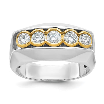 IBGoodman 14k Two-tone Men's Polished Graduated 5-Stone 1 Carat AA Quality Diamond Ring