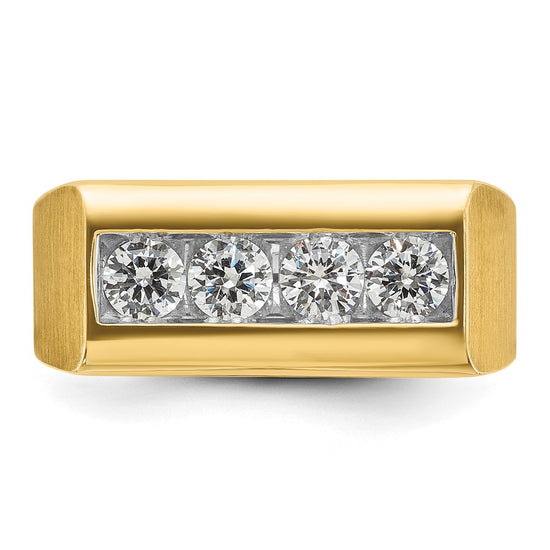 14k Men's Polished and Satin 4-Stone 1 Carat AA Quality Diamond Ring