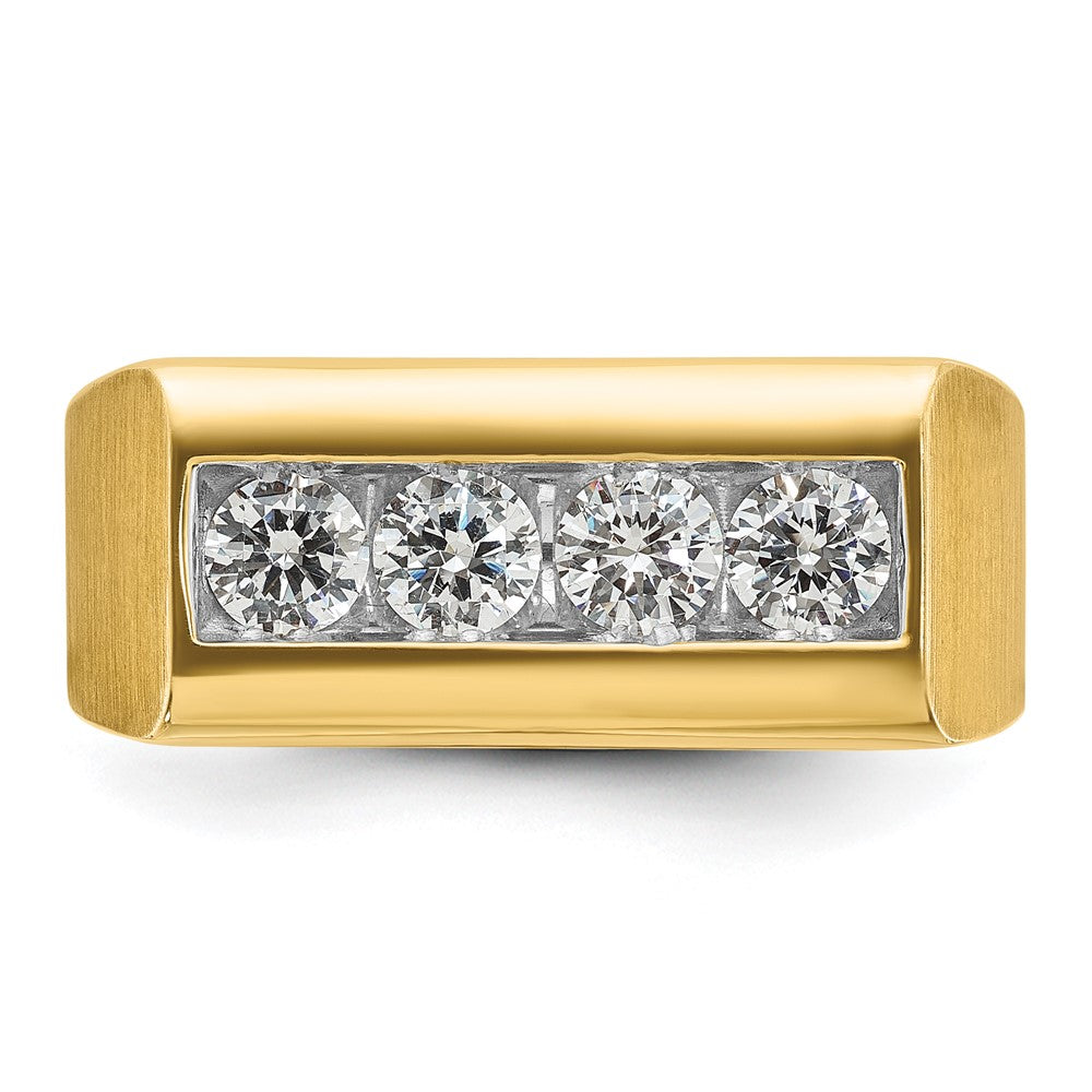 14k Men's Polished and Satin 4-Stone 1 Carat AA Quality Diamond Ring