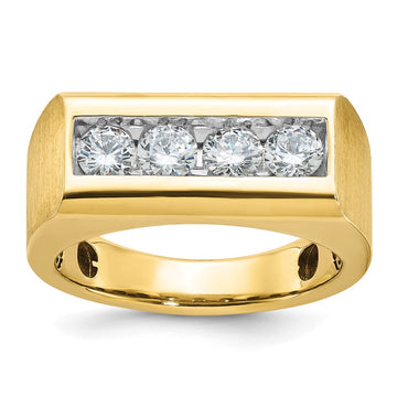 14k Men's Polished and Satin 4-Stone 1 Carat AA Quality Diamond Ring
