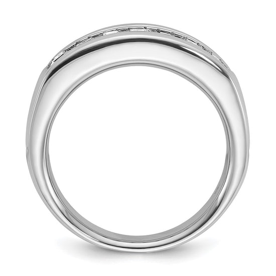 14k White Gold Men's Polished and Grooved 7-Stone Square 1 Carat AA Quality Diamond Ring