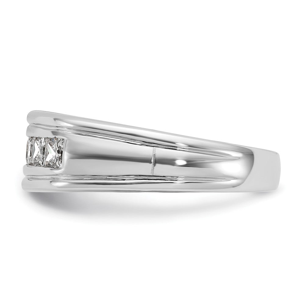 14k White Gold Men's Polished and Grooved 7-Stone Square 1 Carat AA Quality Diamond Ring
