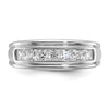 14k White Gold Men's Polished and Grooved 7-Stone Square 1 Carat AA Quality Diamond Ring