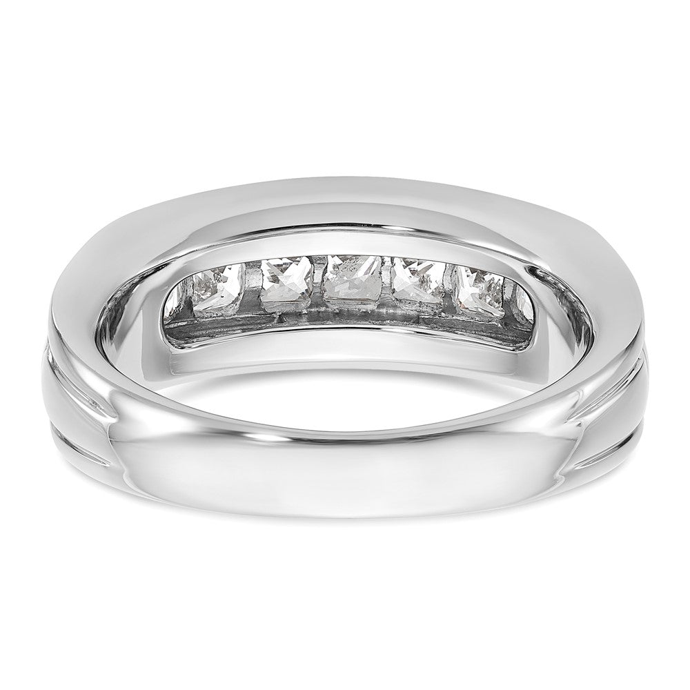 14k White Gold Men's Polished and Grooved 7-Stone Square 1 Carat AA Quality Diamond Ring