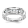 14k White Gold Men's Polished and Grooved 7-Stone Square 1 Carat AA Quality Diamond Ring