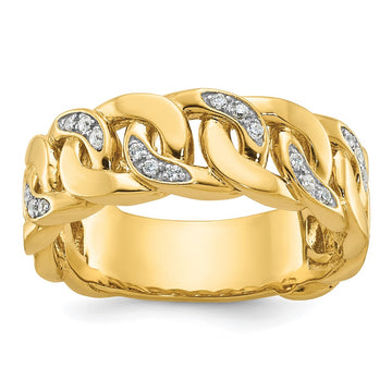 14k Mens Link Design 1/8 carat Diamond Complete Ring