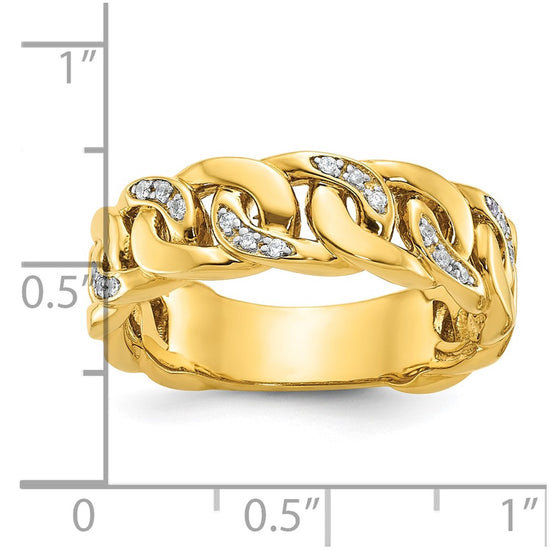 14k Mens Link Design 1/8 carat Diamond Complete Ring