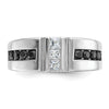 IBGoodman 14k White Gold Men's Polished and Grooved Black and White 1 Carat AA Quality Diamond Ring