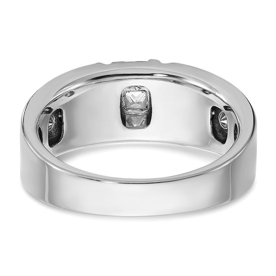 IBGoodman 14k White Gold Men's Polished and Grooved Black and White 1 Carat AA Quality Diamond Ring