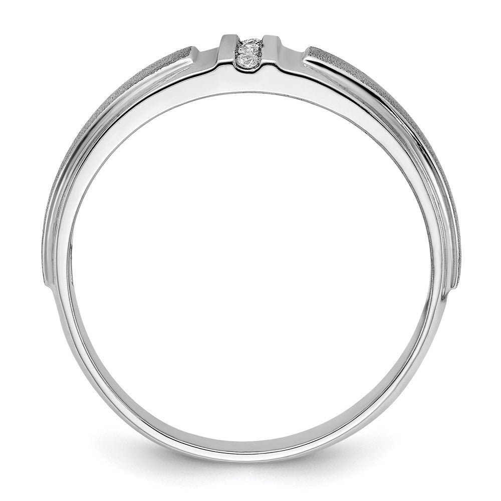 14k White Gold Men's Polished and Satin 3-Stone 1/20 Carat Lab Grown Diamond Ring