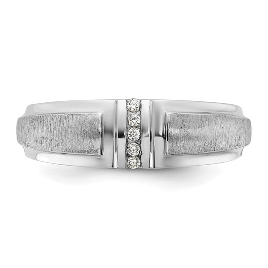 14k White Gold Men's Polished and Satin 3-Stone 1/20 Carat Lab Grown Diamond Ring