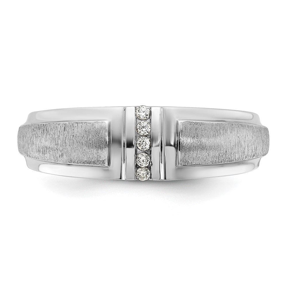14k White Gold Men's Polished and Satin 3-Stone 1/20 Carat Lab Grown Diamond Ring
