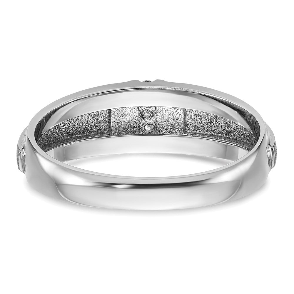 14k White Gold Men's Polished and Satin 3-Stone 1/20 Carat Lab Grown Diamond Ring