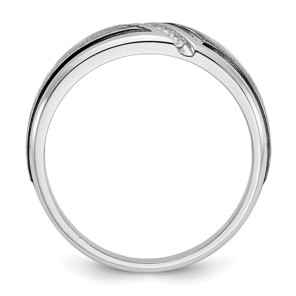 14k White Gold with Black Rhodium 1/15 carat Lab Grown Diamond VS/SI+ G+ Complete Polished and Satin Men's Ring