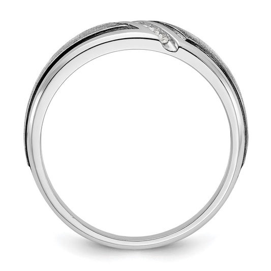 14k White Gold with Black Rhodium 1/15 carat Lab Grown Diamond VS/SI+ G+ Complete Polished and Satin Men's Ring