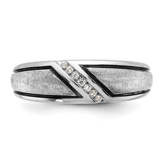 14k White Gold with Black Rhodium 1/15 carat Lab Grown Diamond VS/SI+ G+ Complete Polished and Satin Men's Ring