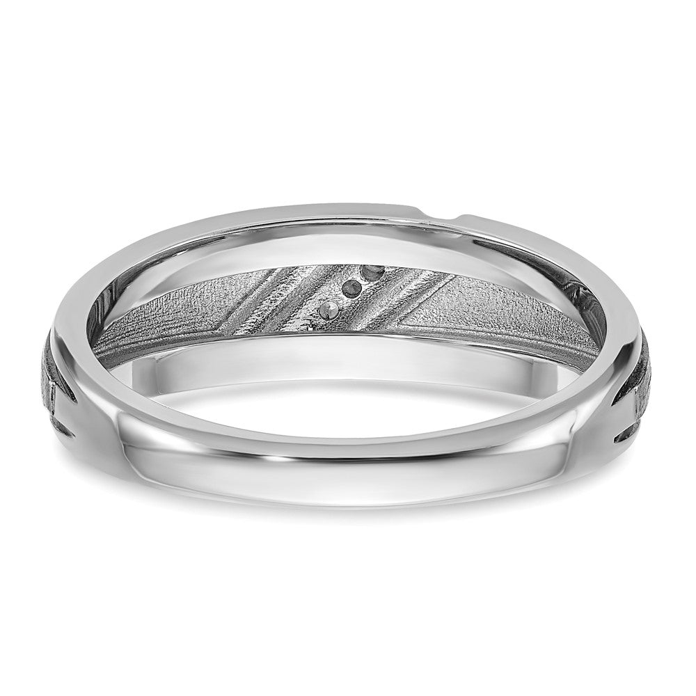 14k White Gold with Black Rhodium 1/15 carat Lab Grown Diamond VS/SI+ G+ Complete Polished and Satin Men's Ring