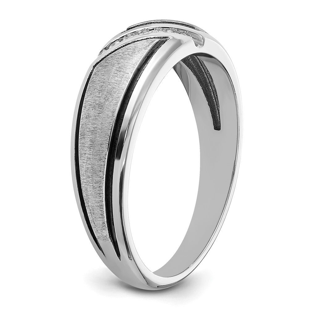 14k White Gold with Black Rhodium 1/15 carat Lab Grown Diamond VS/SI+ G+ Complete Polished and Satin Men's Ring
