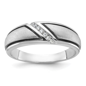 14k White Gold with Black Rhodium 1/15 carat Lab Grown Diamond VS/SI+ G+ Complete Polished and Satin Men's Ring