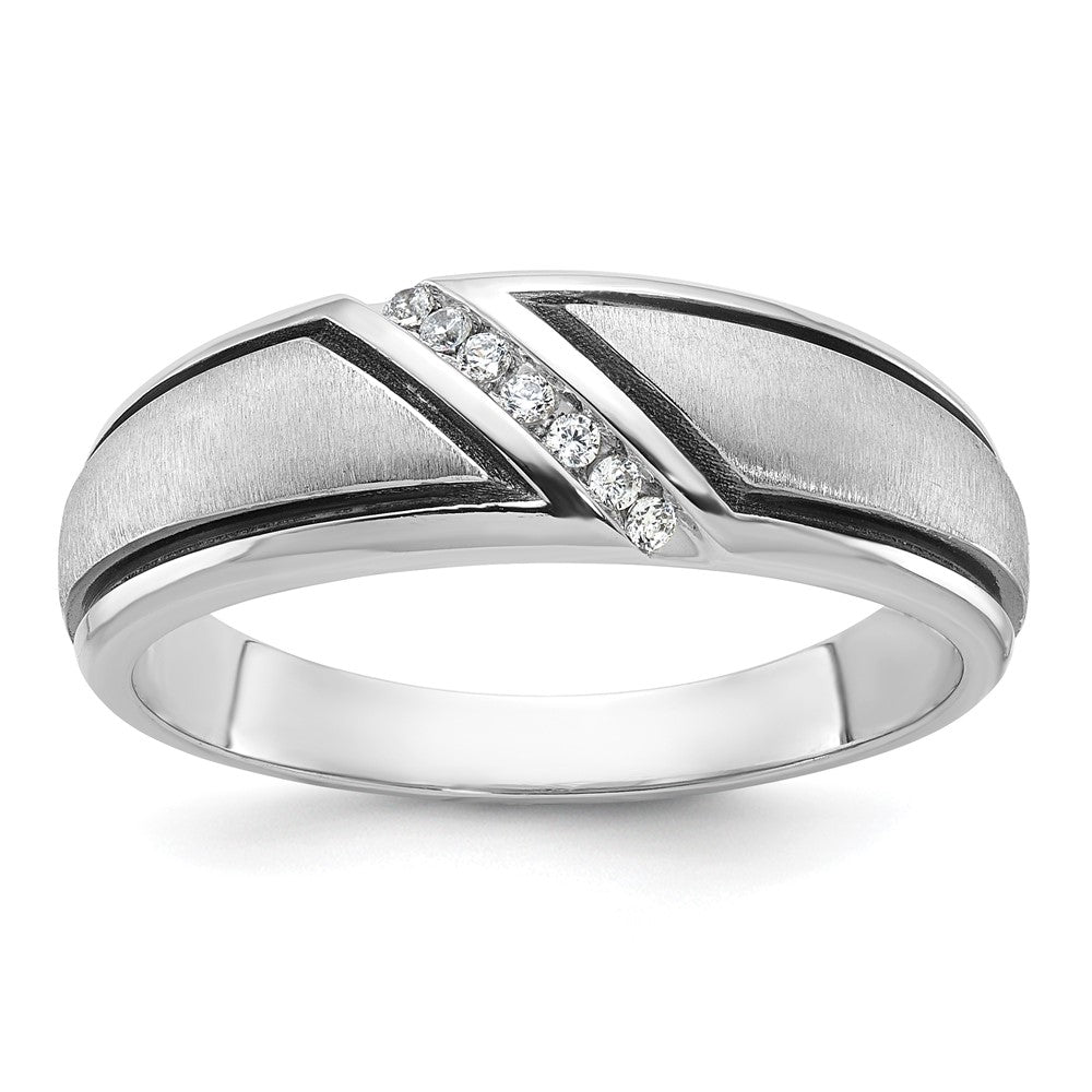 14k White Gold with Black Rhodium 1/15 carat Lab Grown Diamond VS/SI+ G+ Complete Polished and Satin Men's Ring