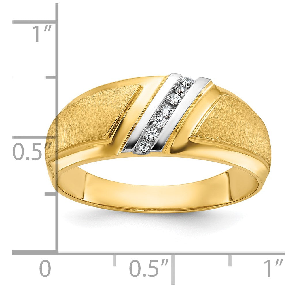 10k with White Rhodium Men's Polished and Satin 1/20 Carat A Quality Diamond Ring